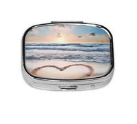 Petite boîte à pilules portable à 2 compartiments en métal en forme de cœur romantique pour la plage, les voyages et la poche de sac à main