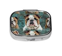 Petite boîte à pilules portable à 2 compartiments en métal pour vitamines - Adorable et drôle - Bulldog anglais - Pilulier de voyage pour sac à main