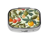 Petite boîte à pilules portable à 2 compartiments en métal pour vitamines et plantes mignonnes et fruits - Pilulier de voyage pour sac à main