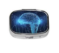Petite boîte à pilules portable à 2 compartiments en métal pour vitamines, intelligence artificielle, cerveau, boîte à pilules de voyage pour sac à main