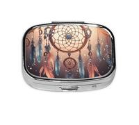 Petite boîte à pilules portable à 2 compartiments en métal pour vitamines - Joli attrape-rêves amérindien - Pilulier de voyage pour sac à main