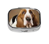 Petite boîte à pilules portable à 2 compartiments en métal pour vitamines - Joli basset hound - Pilulier de voyage pour sac à main