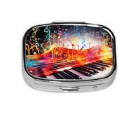Petite boîte à pilules portable à 2 compartiments en métal pour vitamines - Joli clavier piano coloré - Note de musique - Pilulier de voyage pour sac à main