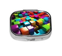 Petite boîte à pilules portable à 2 compartiments en métal pour vitamines - Joli cube coloré 3D - Pilulier de voyage pour sac à main