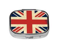 Petite boîte à pilules portable à 2 compartiments en métal pour vitamines - Joli drapeau britannique - Pilulier de voyage pour sac à main
