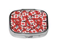 Petite boîte à pilules portable à 2 compartiments en métal pour vitamines - Joli drapeau canadien - Pilulier de voyage pour sac à main