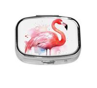 Petite boîte à pilules portable à 2 compartiments en métal pour vitamines - Joli flamant rose aquarelle - Pilulier de voyage pour sac à main