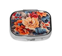 Petite boîte à pilules portable à 2 compartiments en métal pour vitamines - Joli imprimé floral - Pilulier de voyage pour sac à main