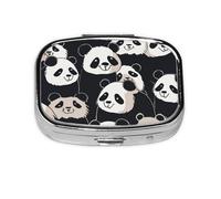 Petite boîte à pilules portable à 2 compartiments en métal pour vitamines - Joli panda mignon - Pilulier de voyage pour sac à main