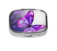 Petite boîte à pilules portable à 2 compartiments en métal pour vitamines - Joli papillon violet - Pilulier de voyage pour sac à main
