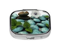 Petite boîte à pilules portable à 2 compartiments en métal pour vitamines - Joli pavé - Fleurs zen - Pilulier de voyage pour sac à main