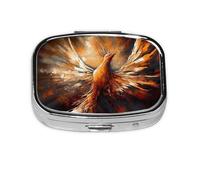 Petite boîte à pilules portable à 2 compartiments en métal pour vitamines - Joli phénix abstrait - Pilulier de voyage pour sac à main