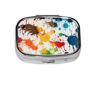 Petite boîte à pilules portable à 2 compartiments en métal pour vitamines - Joli pilulier abstrait - Éclaboussures de peinture - Pilulier de voyage pour sac à main