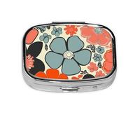 Petite boîte à pilules portable à 2 compartiments en métal pour vitamines - Joli pilulier de voyage rétro floral pour sac à main