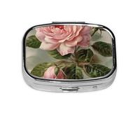 Petite boîte à pilules portable à 2 compartiments en métal pour vitamines - Joli pilulier vintage rose de voyage pour sac à main