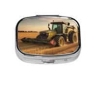 Petite boîte à pilules portable à 2 compartiments en métal pour vitamines, joli tracteur agricole, récolte, voyage pour sac à main