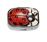 Petite boîte à pilules portable à 2 compartiments en métal pour vitamines - Jolie coccinelle - Pilulier de voyage pour sac à main