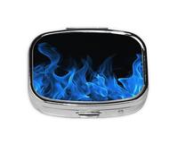 Petite boîte à pilules portable à 2 compartiments en métal pour vitamines - Jolie flamme bleue - Pilulier de voyage pour sac à main