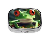 Petite boîte à pilules portable à 2 compartiments en métal pour vitamines - Jolie grenouille de voyage pour sac à main