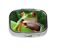 Petite boîte à pilules portable à 2 compartiments en métal pour vitamines - Jolie grenouille de voyage pour sac à main