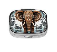 Petite boîte à pilules portable à 2 compartiments en métal pour vitamines - Motif éléphant mignon - Pilulier de voyage pour sac à main