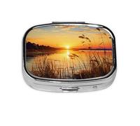 Petite boîte à pilules portable à 2 compartiments en métal pour vitamines - Organisateur de bâtonnets mignons au bord de la rivière - Pilulier de voyage pour sac à main