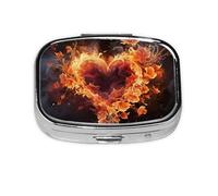 Petite boîte à pilules portable à 2 compartiments en métal pour vitamines, organisateur de fleurs de feu et cœur, pilulier de voyage pour sac à main