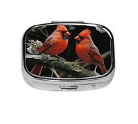 Petite boîte à pilules portable à 2 compartiments en métal pour vitamines - Organisateur de médicaments mignons cardinaux oiseaux faune sauvage - Pilulier de voyage pour sac à main