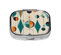 Petite boîte à pilules portable à 2 compartiments en métal pour vitamines, organisateur de pilules de voyage géométrique mignon du milieu du siècle pour poche de sac à main