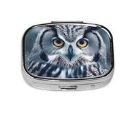 Petite boîte à pilules portable à 2 compartiments en métal pour vitamines - Organisateur de pilules mignon gris et blanc en forme de hibou - Pilulier de voyage pour sac à main