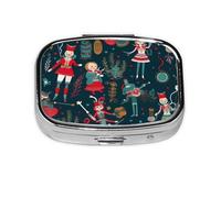 Petite boîte à pilules portable à 2 compartiments en métal pour vitamines, organisateur de pilules mignon pour femme, casse-noisette, ballet, Noël, danse, voyage, pilulier pour sac à main