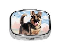 Petite boîte à pilules portable à 2 compartiments en métal pour vitamines - Organisateur mignon - Berger allemand - Pour les amoureux des chiens - Pilulier de voyage pour sac à main