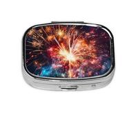 Petite boîte à pilules portable à 2 compartiments en métal pour vitamines - Organisateur mignon d'explosion, feu d'artifice - Pilulier de voyage pour sac à main