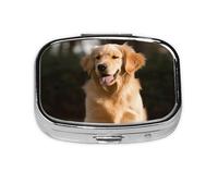 Petite boîte à pilules portable à 2 compartiments en métal pour vitamines - Organisateur mignon Golden Retriever - Pilulier de voyage pour sac à main