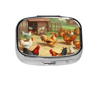 Petite boîte à pilules portable à 2 compartiments en métal pour vitamines - Organisateur mignon pour rôti de poule, poule, ferme, voyage, sac à main