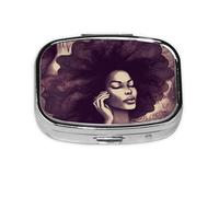 Petite boîte à pilules portable à 2 compartiments en métal pour vitamines, organiseur de cheveux africains mignons pour femme - Pilulier de voyage pour sac à main - Noir