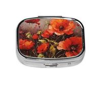 Petite boîte à pilules portable à 2 compartiments en métal pour vitamines, organiseur de peinture à l'huile, fleur rouge, pilulier de voyage pour sac à main