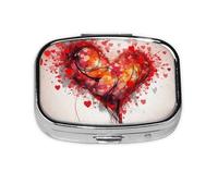 Petite boîte à pilules portable à 2 compartiments en métal pour vitamines, organiseur de voyage en forme de cœur abstrait mignon pour sac à main