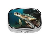 Petite boîte à pilules portable à 2 compartiments en métal pour vitamines, organiseur de voyage en forme de tortue de mer pour sac à main