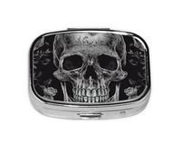 Petite boîte à pilules portable à 2 compartiments en métal pour vitamines - Organiseur de voyage - Motif tête de mort - Pour sac à main