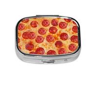 Petite boîte à pilules portable à 2 compartiments en métal pour vitamines, organiseur mignon 3D pour pizza, pepperoni, pilulier de voyage pour sac à main