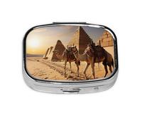 Petite boîte à pilules portable à 2 compartiments en métal pour vitamines, organiseur mignon de chameau d'Égypte, pilulier de voyage pour sac à main