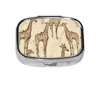 Petite boîte à pilules portable à 2 compartiments en métal pour vitamines, organiseur mignon de girafes dessinées à la main pour sac à main