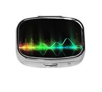 Petite boîte à pilules portable à 2 compartiments en métal pour vitamines, organiseur mignon de musique cool vague sonore pour sac à main poche