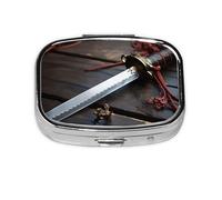 Petite boîte à pilules portable à 2 compartiments en métal pour vitamines, organiseur mignon d'épée de samouraï japonais, pilulier de voyage pour sac à main