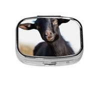 Petite boîte à pilules portable à 2 compartiments en métal pour vitamines, organiseur mignon en forme de chèvre noire pour sac à main