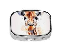 Petite boîte à pilules portable à 2 compartiments en métal pour vitamines, organiseur mignon et élégant en forme d'animal aquarelle girafe pour sac à main