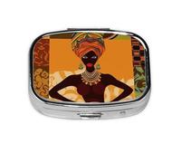 Petite boîte à pilules portable à 2 compartiments en métal pour vitamines, organiseur mignon femme africaine pour sac à main