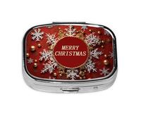 Petite boîte à pilules portable à 2 compartiments en métal pour vitamines, organiseur mignon « Merry Christmas Too » pour sac à main
