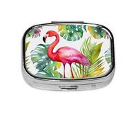 Petite boîte à pilules portable à 2 compartiments en métal pour vitamines, organiseur mignon pour aquarelle tropicale, ananas, flamant rose, pilulier de voyage pour sac à main